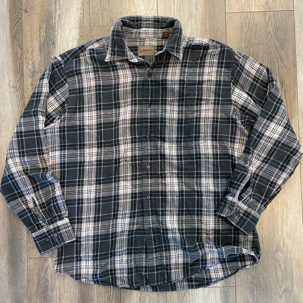 Vintage Flannel Saint Johns Bay Size M Flannel Button Up Unisex Gray And White M